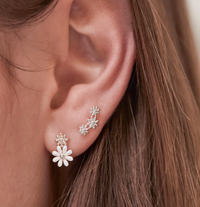 ESTELLA BARTLETT WHITE ENAMEL DOUBLE FLOWER EARRINGS