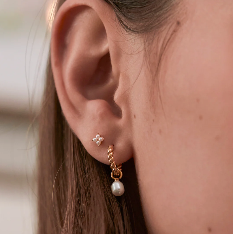 ESTELLA BARTLETT PEARL DROP AND TWIST HOOP EARRINGS