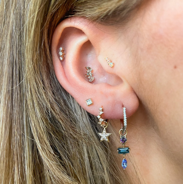 ZOHREH V AQUAMARINE AND DIAMOND FLAT BACK EARRING