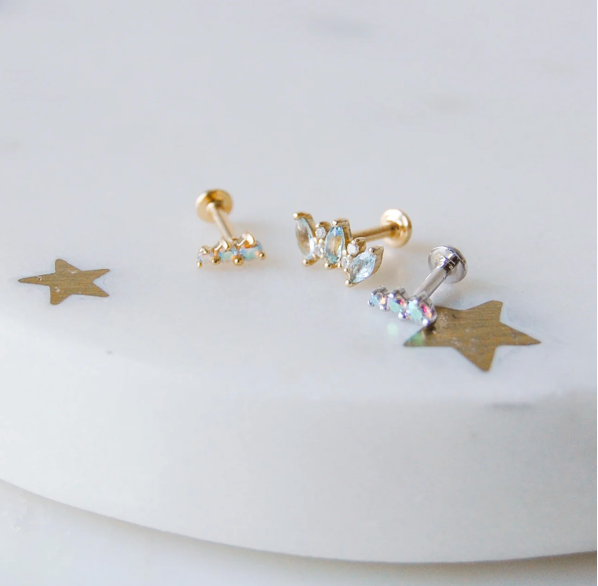 ZOHREH V AQUAMARINE AND DIAMOND FLAT BACK EARRING