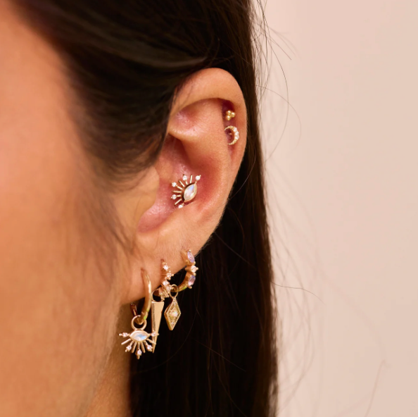 ZOHREH V MOONSTONE AND WHITE SAPPHIRE SUNBURST FLAT BACK EARRING