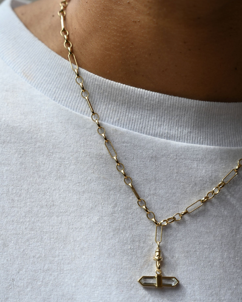 MÉTIER HEAVY EIFFEL CHAIN AND CRYSTAL T-BAR PENDANT