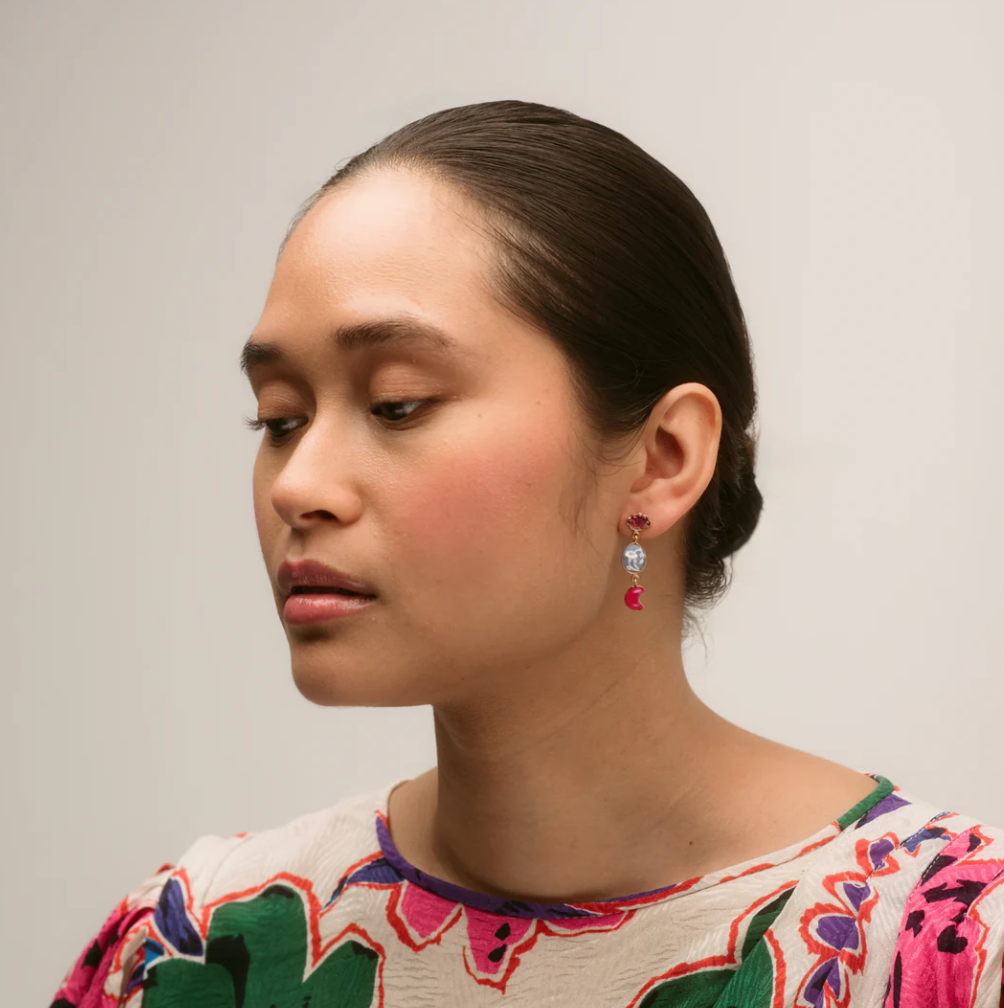 GRAINNE MORTON THREE CHARM MOVING DROP EARRINGS