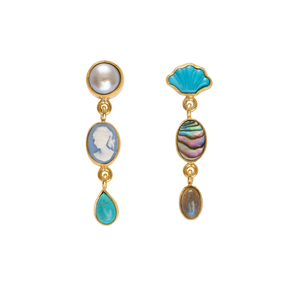 GRAINNE MORTON THREE CHARM CAMEO DROP EARRINGS