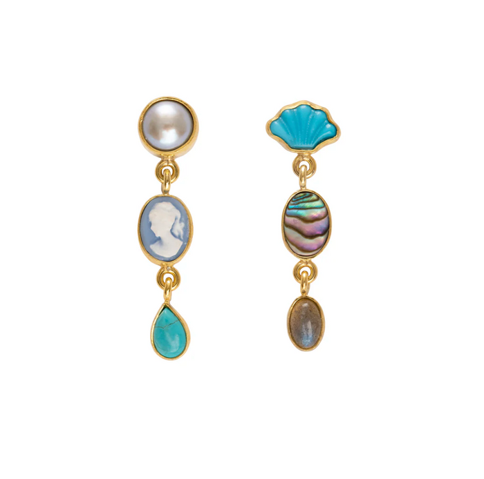GRAINNE MORTON THREE CHARM CAMEO DROP EARRINGS