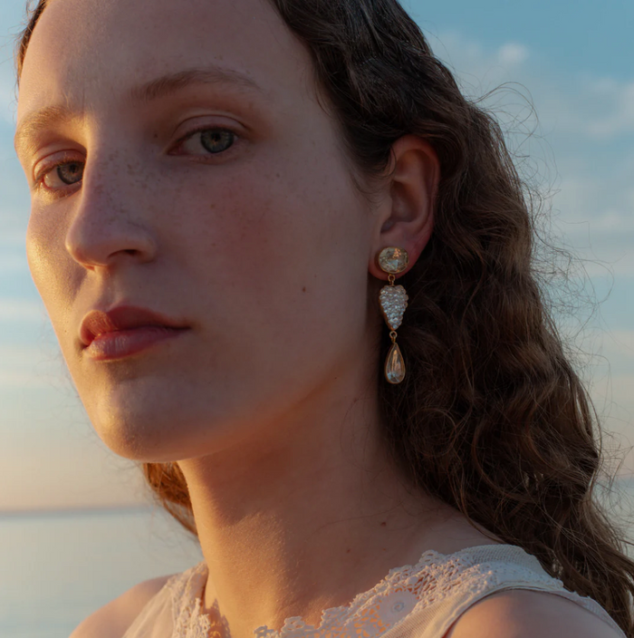 GRAINNE MORTON THREE CHARM VINTAGE CRYSTAL EARRINGS