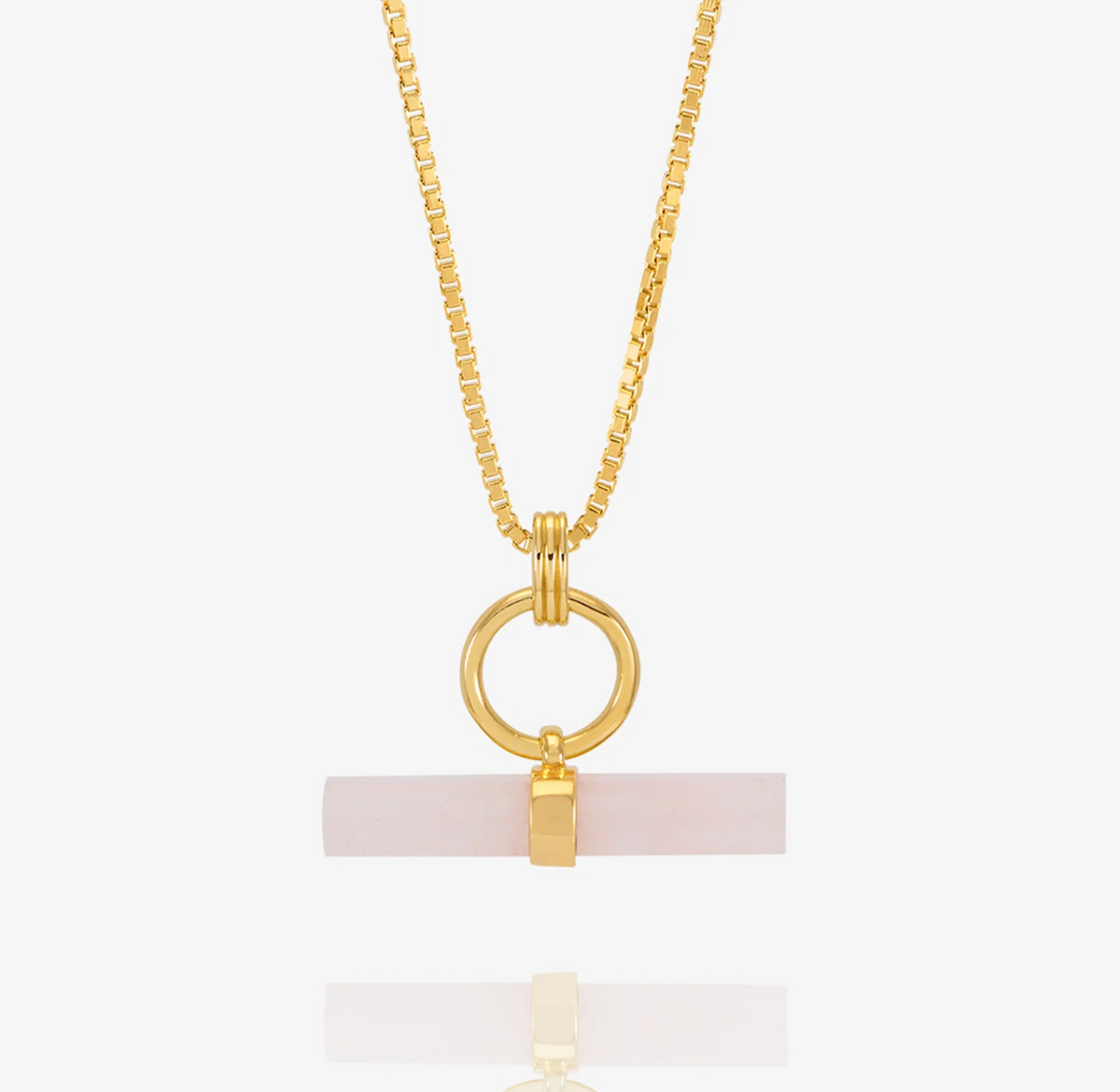 RACHEL JACKSON LOVE T-BAR ROSE QUARTZ NECKLACE