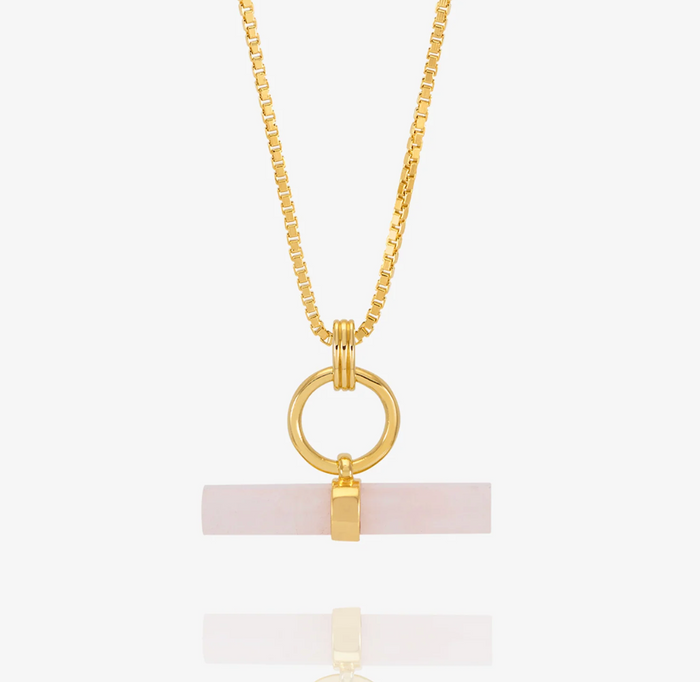 RACHEL JACKSON LOVE T-BAR ROSE QUARTZ NECKLACE