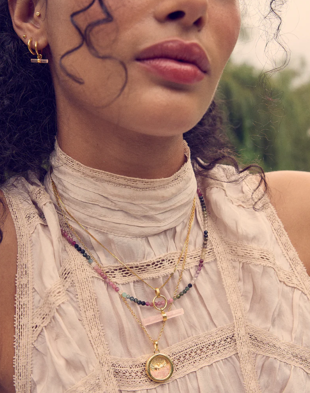 RACHEL JACKSON LOVE T-BAR ROSE QUARTZ NECKLACE