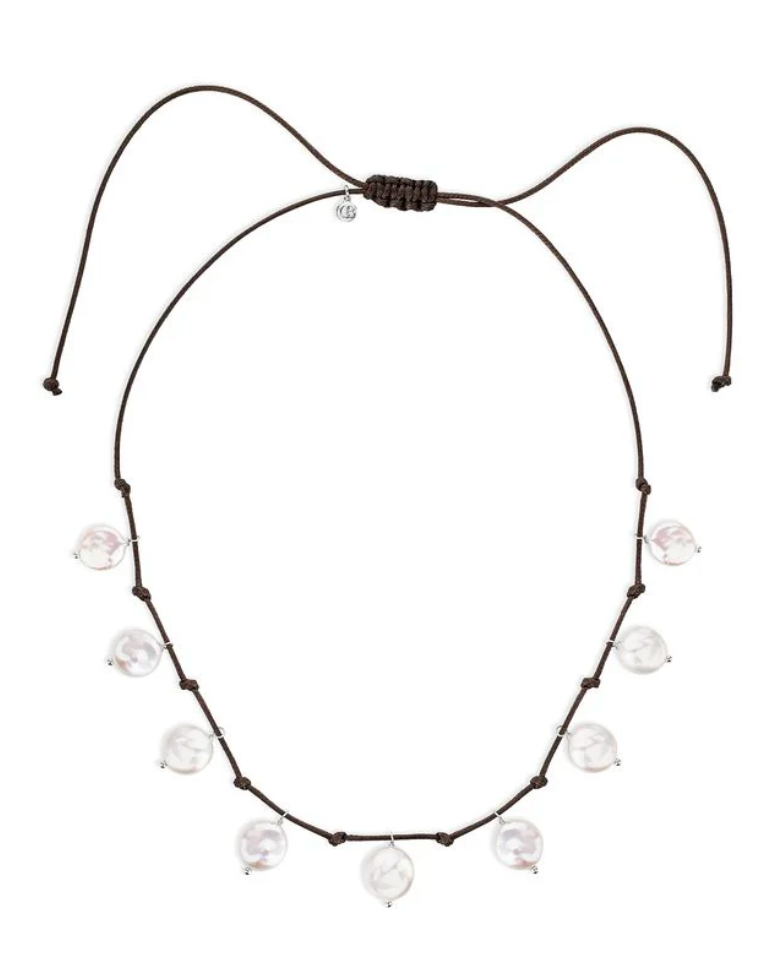 CLAUDIA BRADBY COIN PEARL CHARM ADJUSTABLE CORD NECKLACE