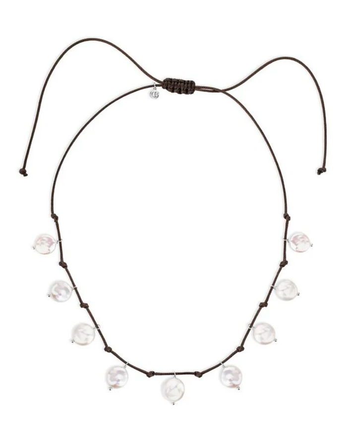 CLAUDIA BRADBY COIN PEARL CHARM ADJUSTABLE CORD NECKLACE