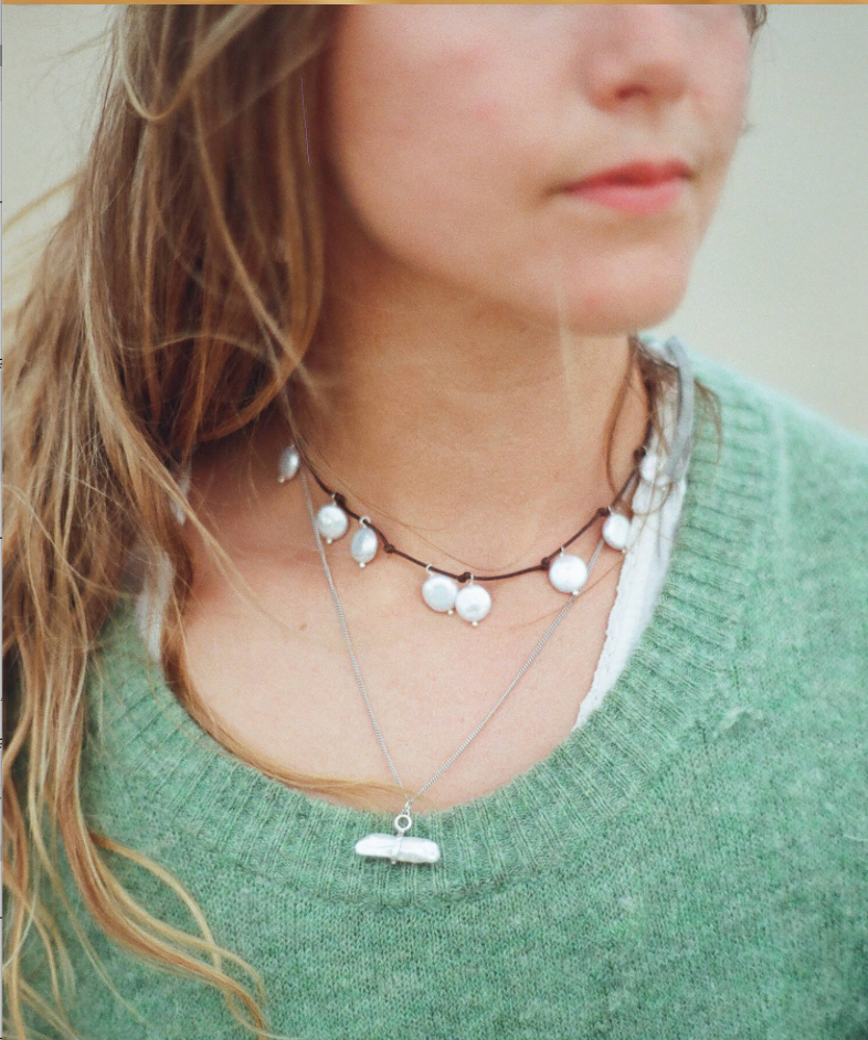 CLAUDIA BRADBY COIN PEARL CHARM ADJUSTABLE CORD NECKLACE