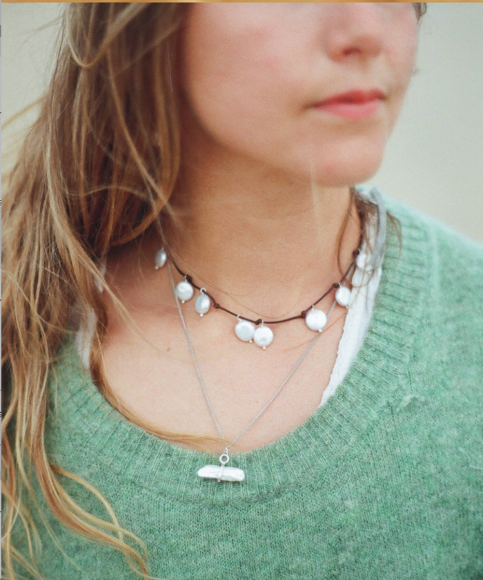 CLAUDIA BRADBY COIN PEARL CHARM ADJUSTABLE CORD NECKLACE