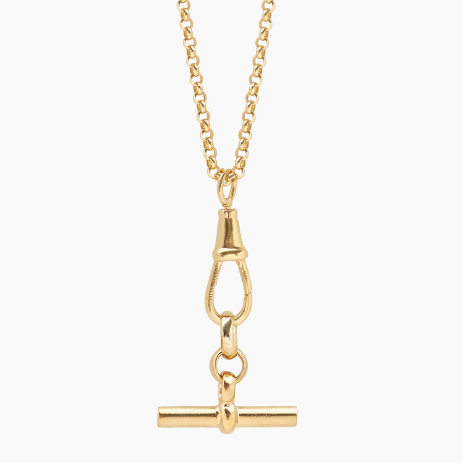 TILLY SVEAAS SMALL GOLD T BAR ON BELCHER CLIPT NECKLACEn