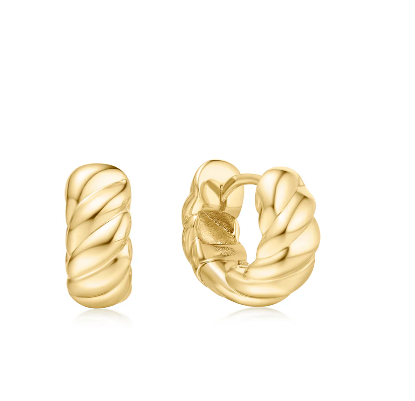 ANIA HAIE GOLD BOLD TEXTURE SMALL HUGGIE HOOP EARRINGS