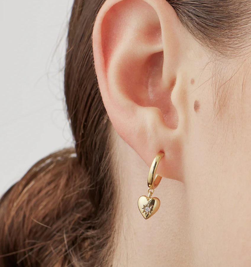 ESTELLA BARTLETT CZ STAR PUFFED HEART HOOP EARRINGS