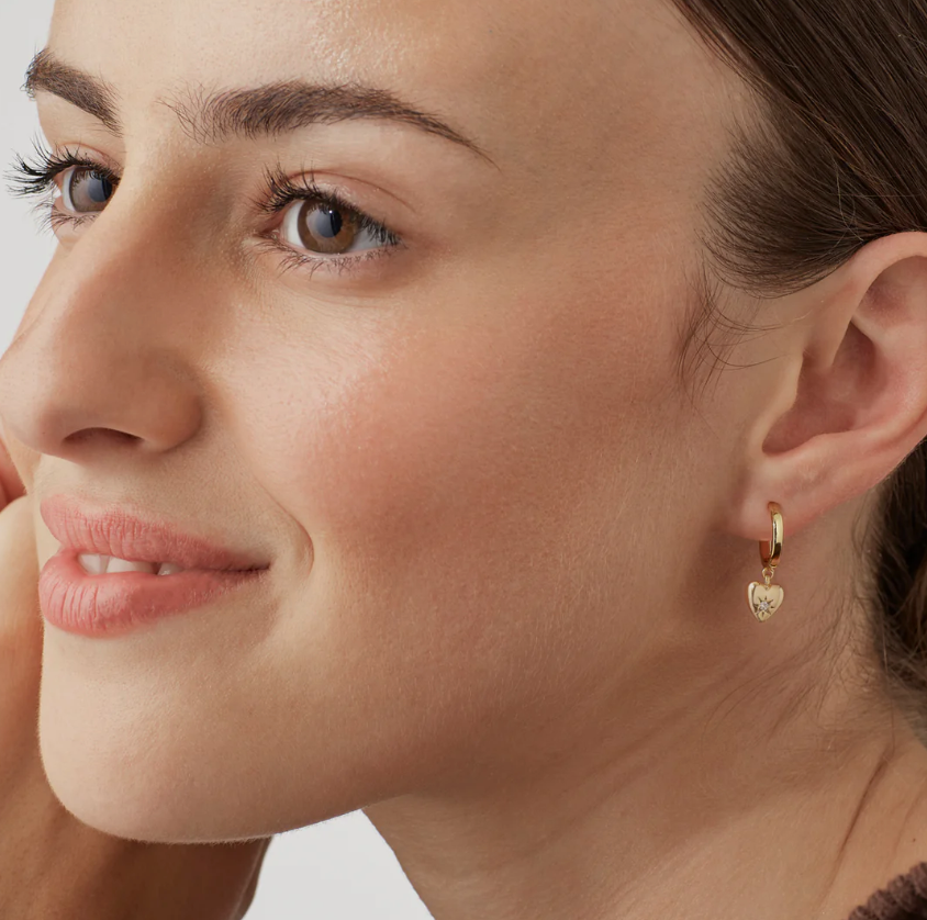 ESTELLA BARTLETT CZ STAR PUFFED HEART HOOP EARRINGS