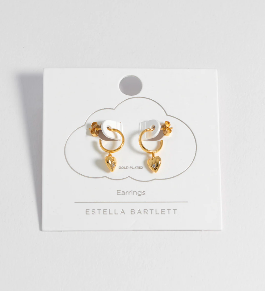 ESTELLA BARTLETT CZ STAR PUFFED HEART HOOP EARRINGS