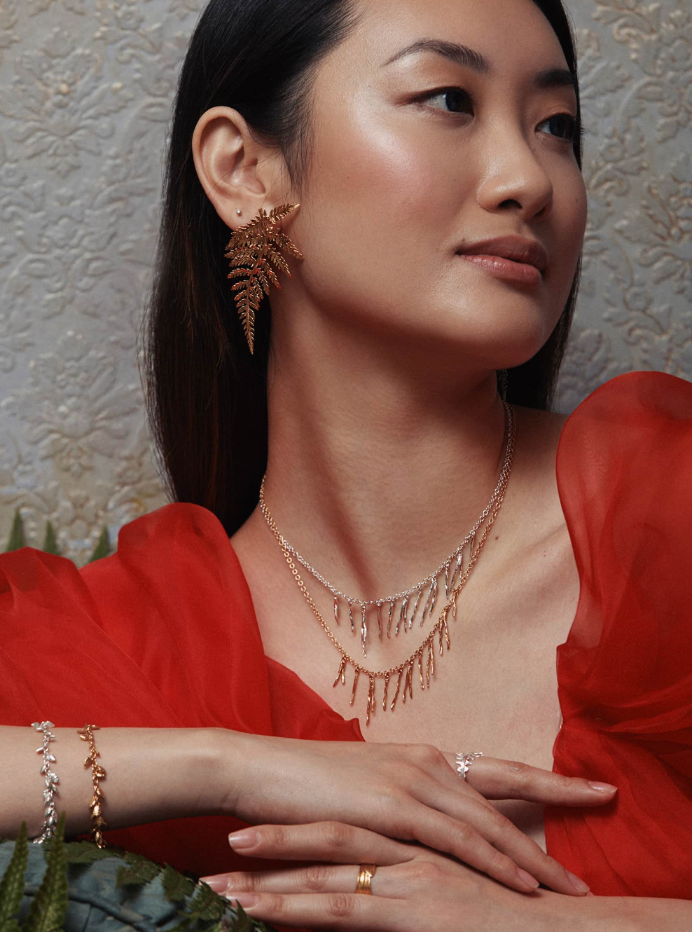 ALEX MONROE STATEMENT FERN EARRINGS