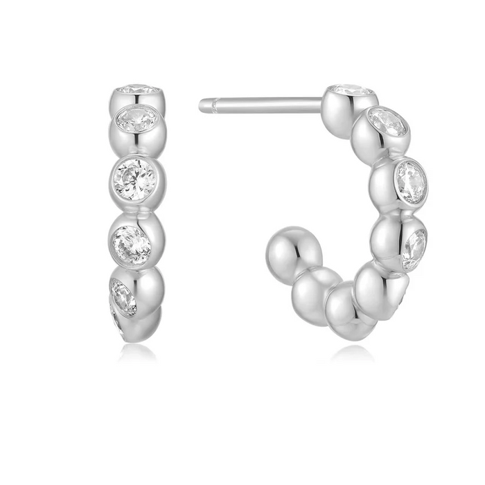 ANIA HAIE BEZEL BEADED HUGGIE HOOP EARRINGS