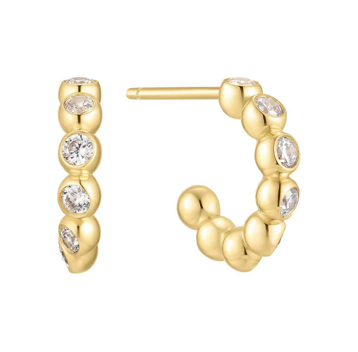 ANIA HAIE BEZEL BEADED HUGGIE HOOP EARRINGS