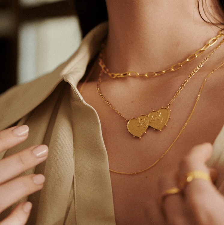 DAISY LONDON PERSONALISED SHRIMPS DOUBLE HEART NECKLACE - MADE TO ORDER