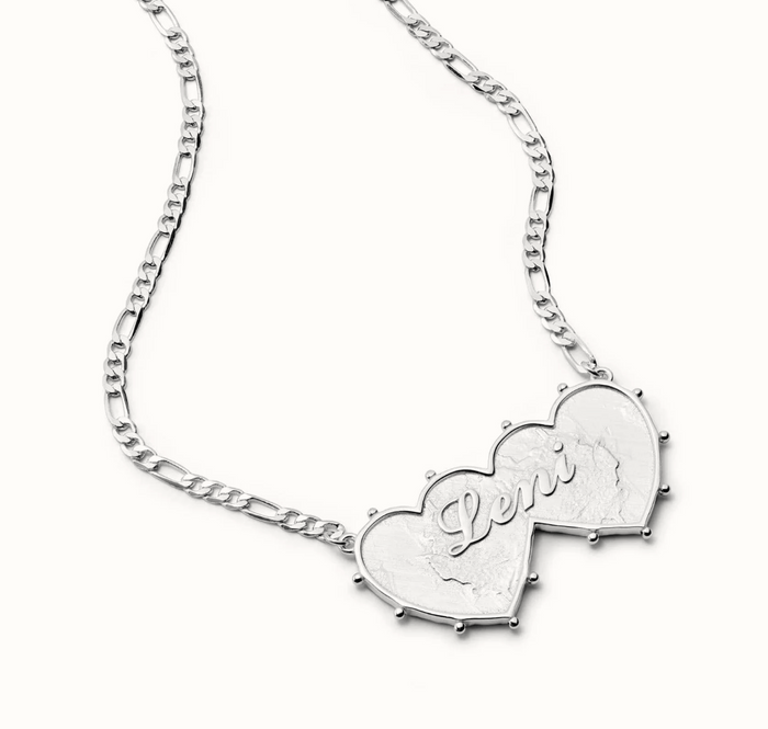 DAISY LONDON PERSONALISED SHRIMPS DOUBLE HEART NECKLACE - MADE TO ORDER