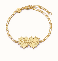 DAISY LONDON PERSONALISED SHRIMPS DOUBLE HEART BRACELET - MADE TO ORDER