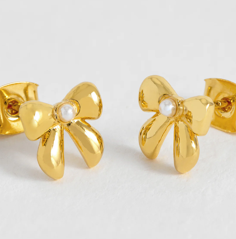 ESTELLA BARTLETT PEARL BOW STUD EARRINGS