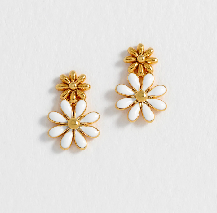 ESTELLA BARTLETT WHITE ENAMEL DOUBLE FLOWER EARRINGS