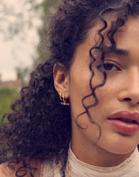 RACHEL JACKSON MINI LOVE T-BAR ROSE QUARTZ HUGGIE HOOP EARRINGS