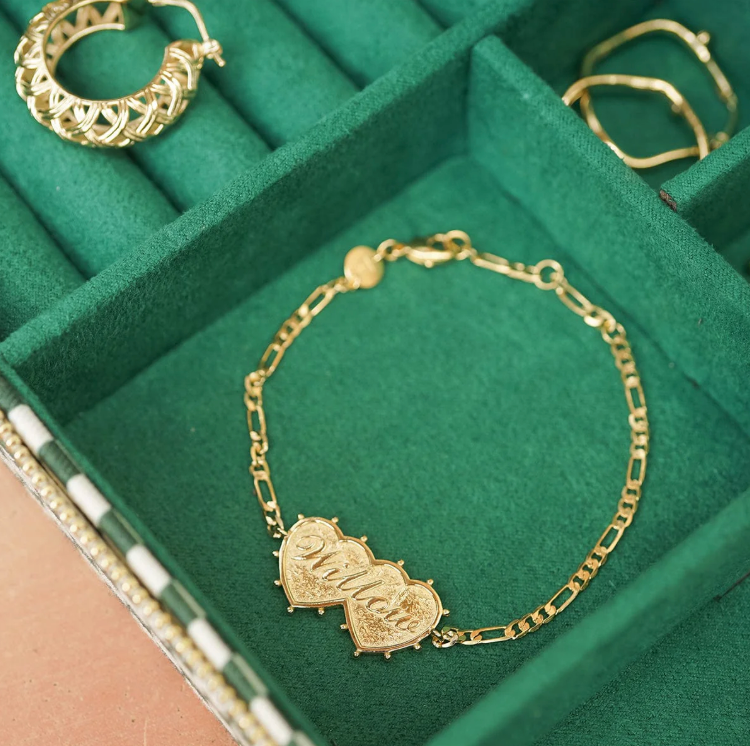 DAISY LONDON PERSONALISED SHRIMPS DOUBLE HEART BRACELET - MADE TO ORDER