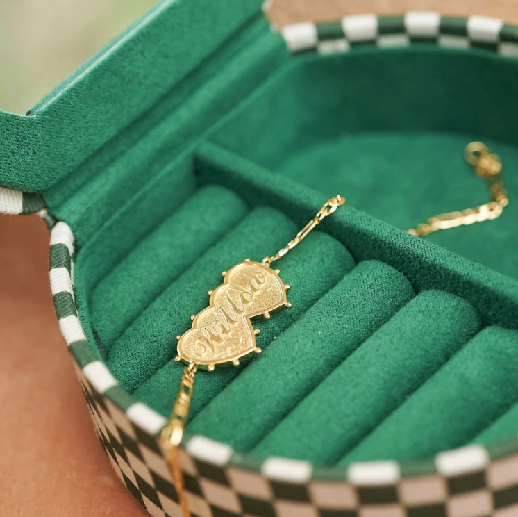 DAISY LONDON PERSONALISED SHRIMPS DOUBLE HEART BRACELET - MADE TO ORDER