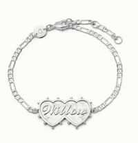 DAISY LONDON PERSONALISED SHRIMPS DOUBLE HEART BRACELET - MADE TO ORDER