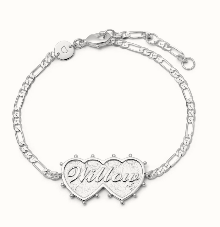 DAISY LONDON PERSONALISED SHRIMPS DOUBLE HEART BRACELET - MADE TO ORDER
