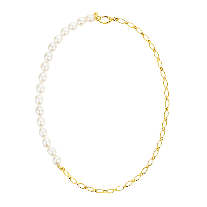 CLAUDIA BRADBY SLEEK CITY PEARL AND GOLD CHAIN NECKLACE