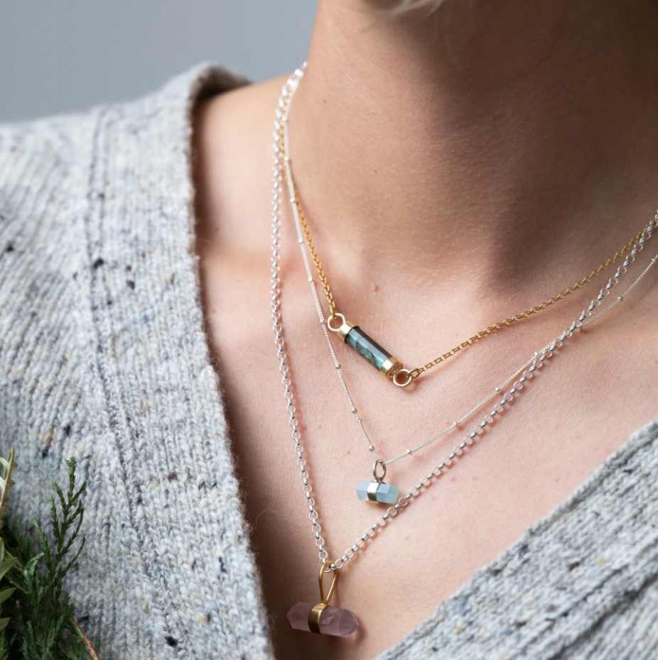 HARRY ROCKS AQUA CHALCEDONY MINI PENDANT NECKLACE