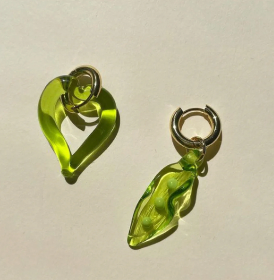 SANDRALEXANDRA HEART OF GLASS LIME GREEN EARRINGS