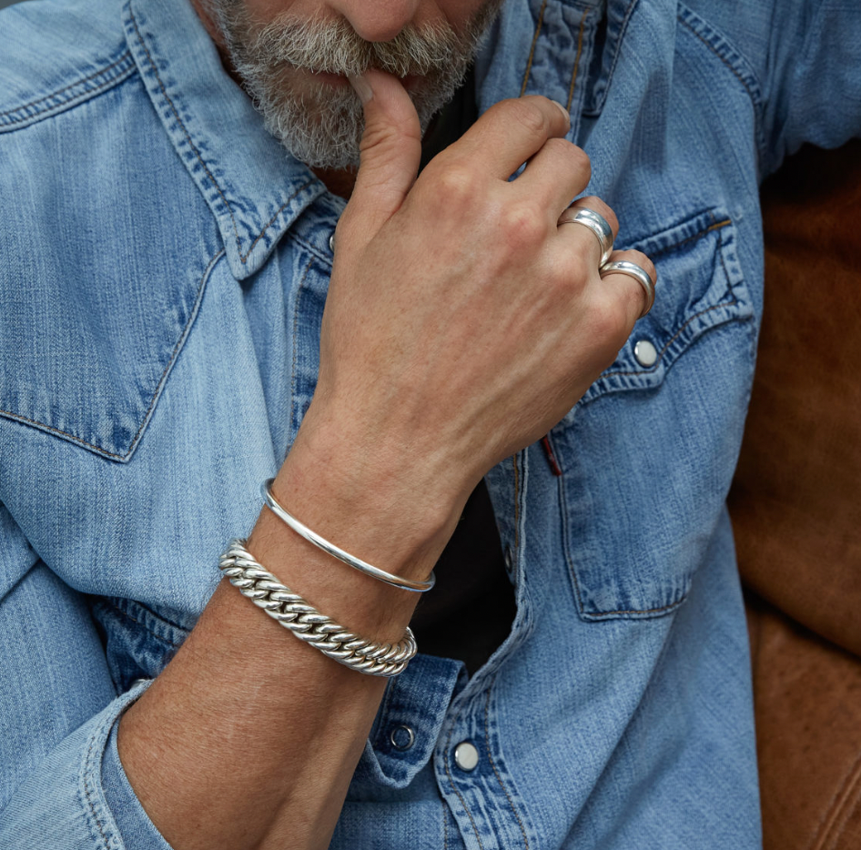 Men's solid silver torque bangle deals