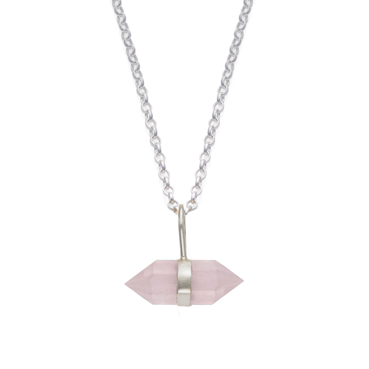 HARRY ROCKS ROSE QUARTZ PENDANT BELCHER NECKLACE