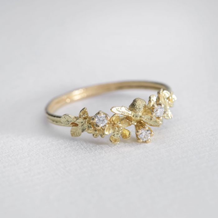 MADE TO ORDER ALEX MONROE BEEKEEPER TWIST RING WITH THREE DIAMONDS