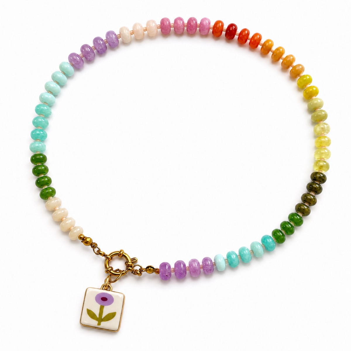 RAF & GRACE CANDY BEAD VINTAGE LILAC PEONY CHARM NECKLACE