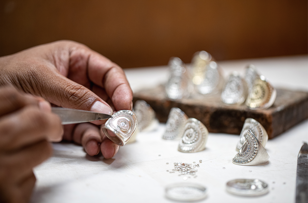 ANNA BECK BEADED SILVER SADDLE RING