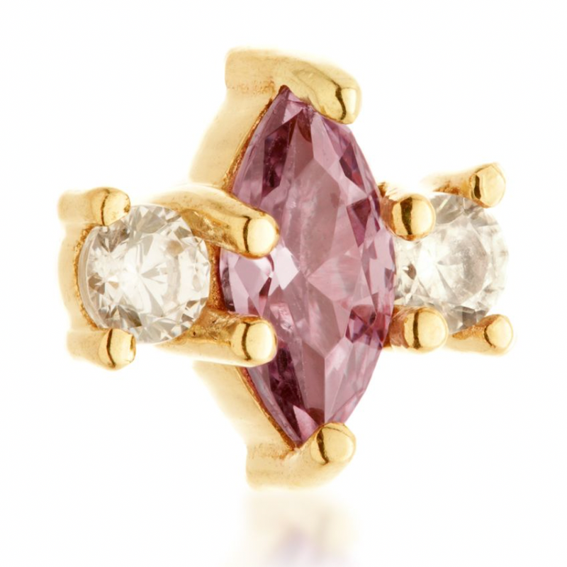 WBJ TL 14CT THREADLESS AMETHYST MARQUISE & DOUBLE ROUND GEM ATTACHMENT