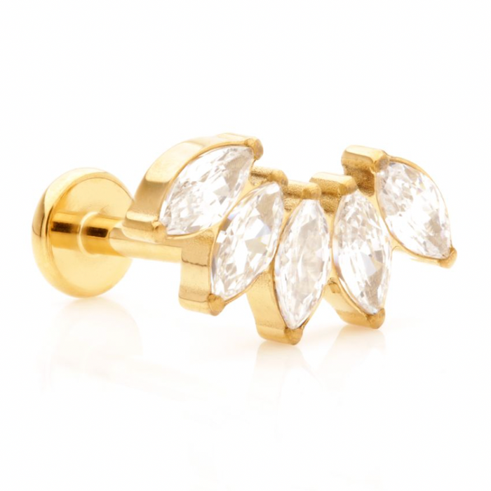 WBJ ZIRCON GOLD TI THREADLESS LABRET WITH PRONG JEWELLED MARQUISE CLUSTER ATTACHMENT
