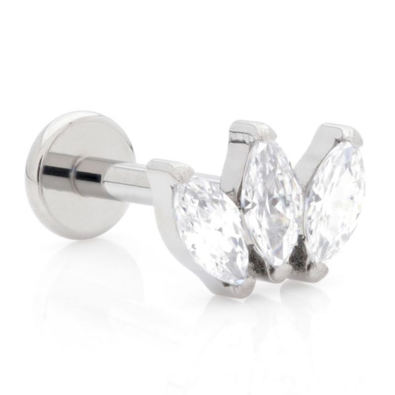 WBJ TI THREADLESS LABRET WITH JEWELLED MARQUISE TRIO ATTACHMENT