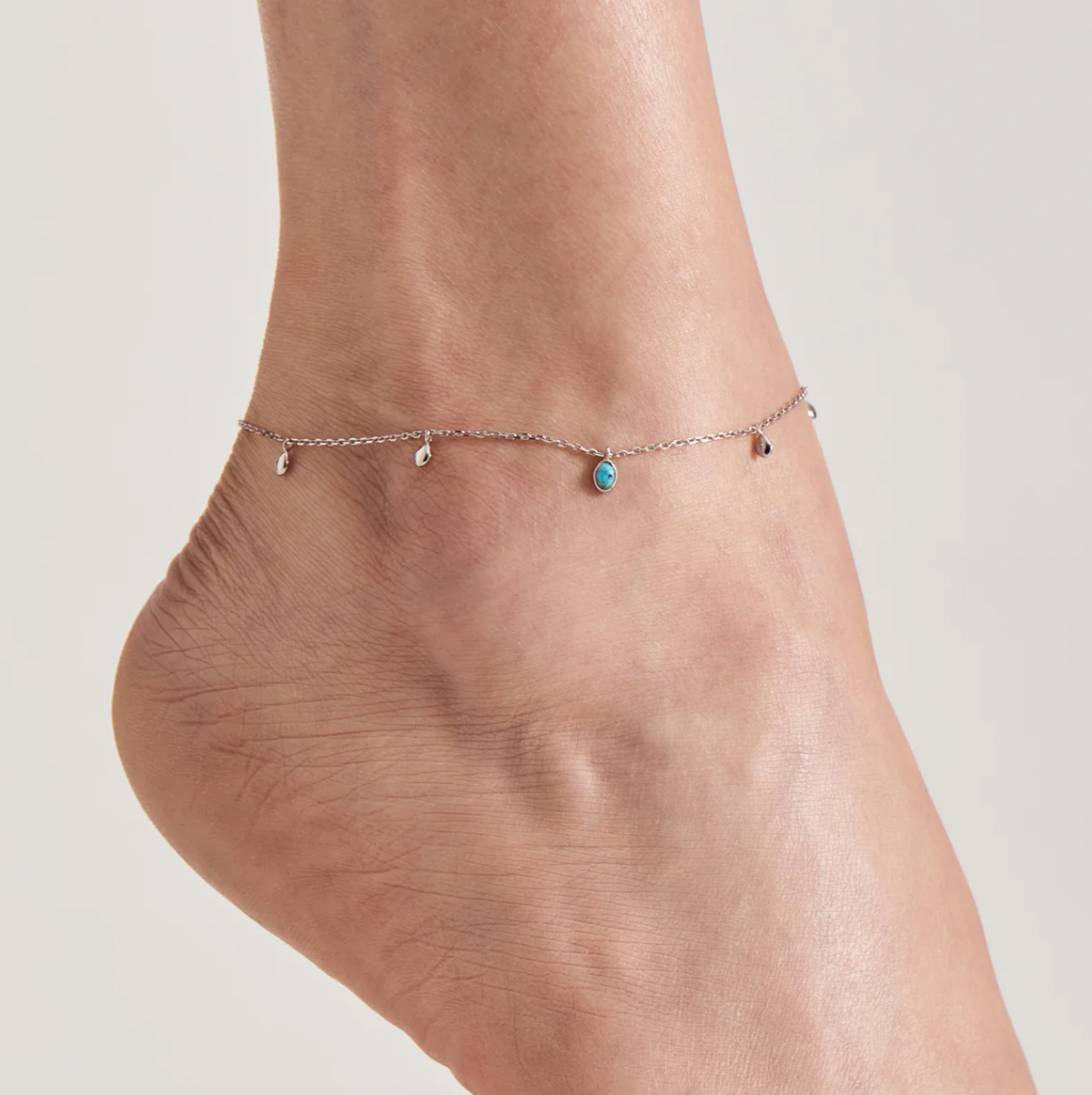 ANIA HAIE SILVER TURQUOISE DROP PENDANT ANKLET