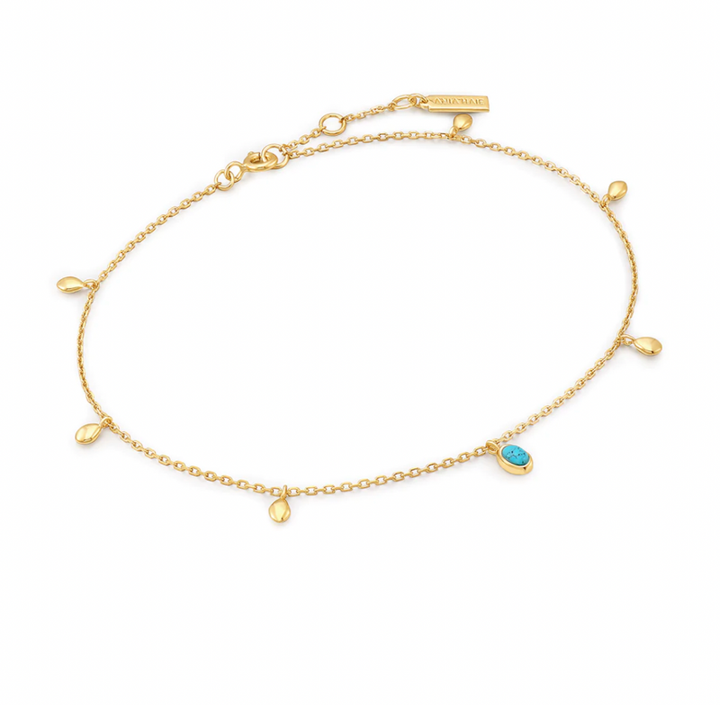 ANIA HAIE SILVER TURQUOISE DROP PENDANT ANKLET