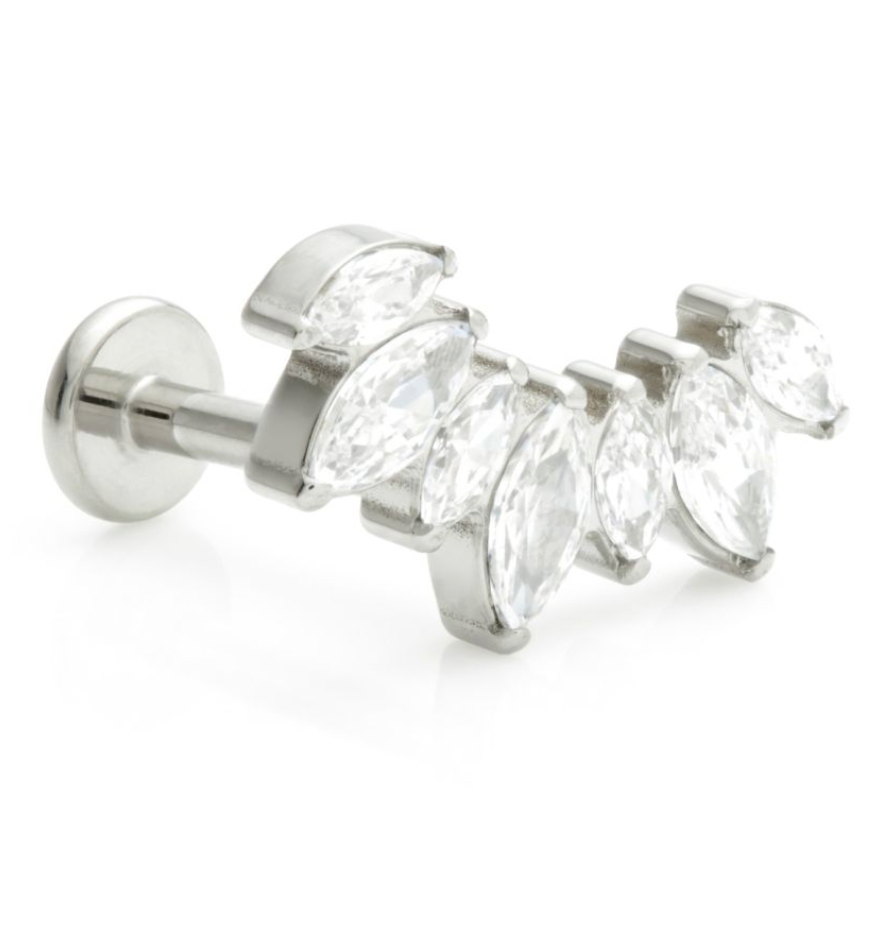 WBJ - TI THREADLESS LABRET WITH PRONG JEWELLED MARQUISE CLUSTER ATTACHMENT