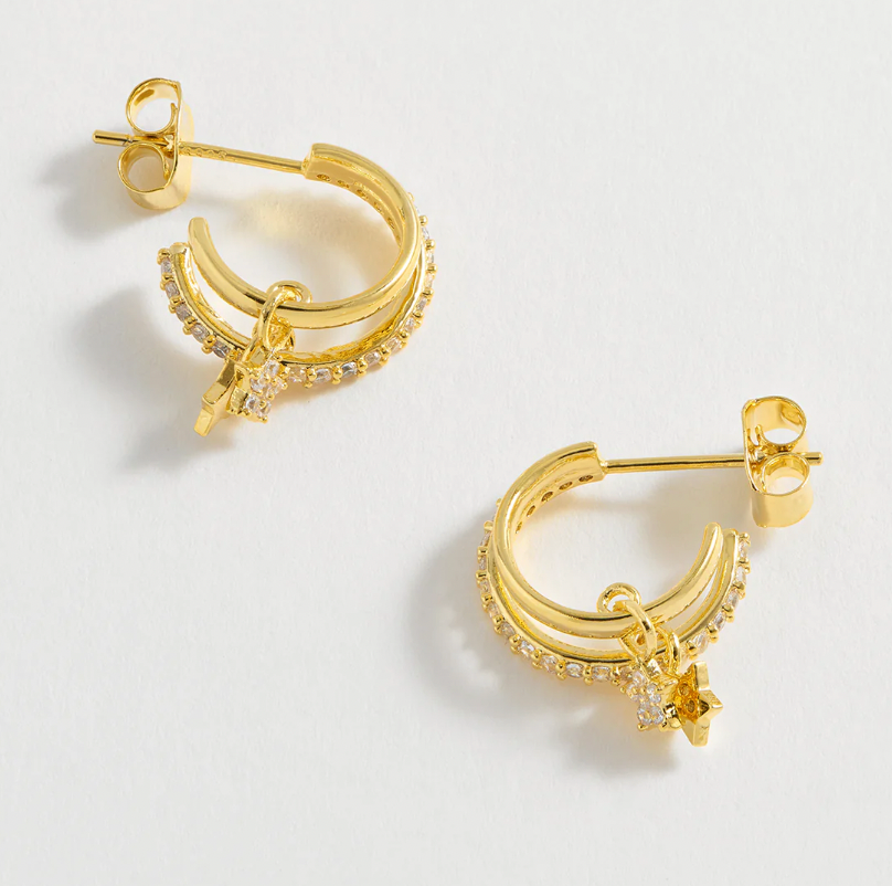 ESTELLA BARTLETT DUO PAVE STAR HOOP EARRINGS